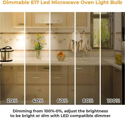 E17 LED Microwave Bulb - Warm White 3000K, 20W 30W 35W Halogen Equivalent Replacement Refrigerator Bulbs, 6 Pack