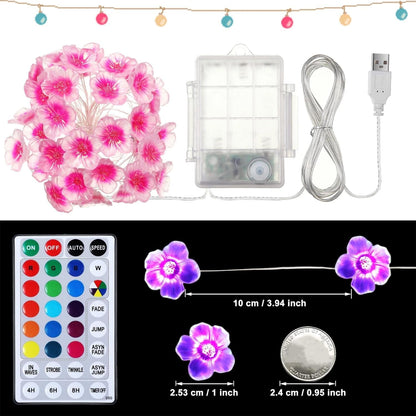 16 13 40 Day(1 Mudder Colors Cherry Blossom Decor Flower String Lights, Fairy Pink Light String with Timer ft LEDs USB