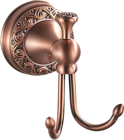 Red Copper Bath Towel Hooks, Wall Mounted Bathroom Hardware Accessories with Pattern Carving Design
