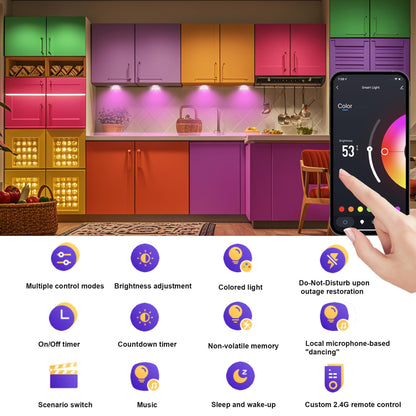 6 PCS Aluminum Round WiFi RGB Under Cabinet Lights Kit,Compatible with Alexa,Google Assistant,App and 2.4G RF Remote,Music Sync LED Light with Timmer Dimmable Under Counter Lights for Kitchen Bedroom