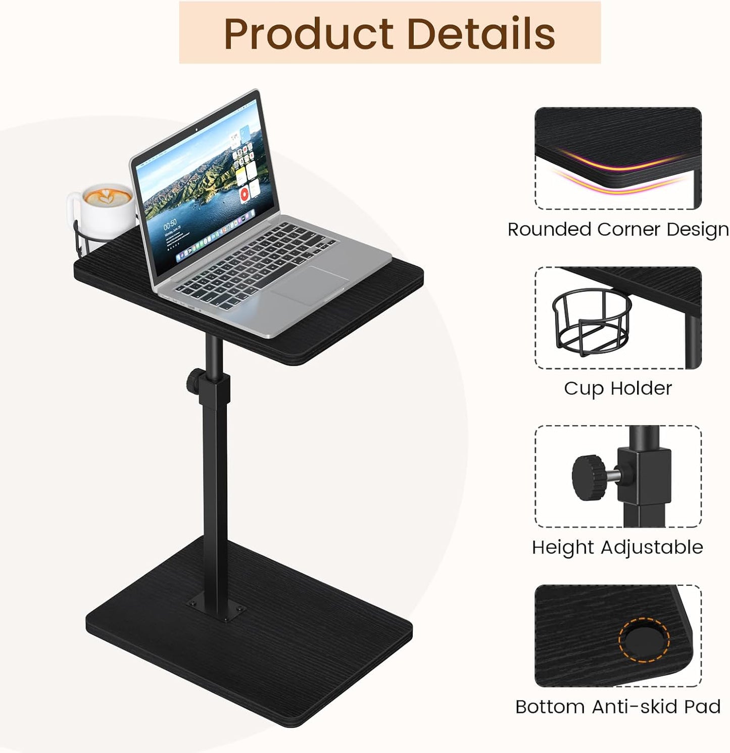 360 11.8" 15.8" 31" Giikin Side Table, Swivel & Height Adjustable TV Trays for Eating on Couch, Sofa Armrest TV Tray