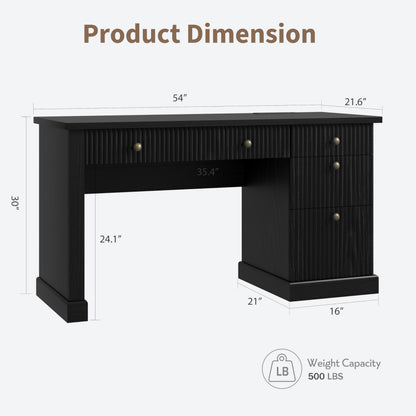 GAOMON 54'' Fluted Home Office Desk with Storage, Modern Executive Desk with Charging Station, Wooden Computer Desk with Drawers for Storage File, Writing Desk for Bedroom (Rustic Black)