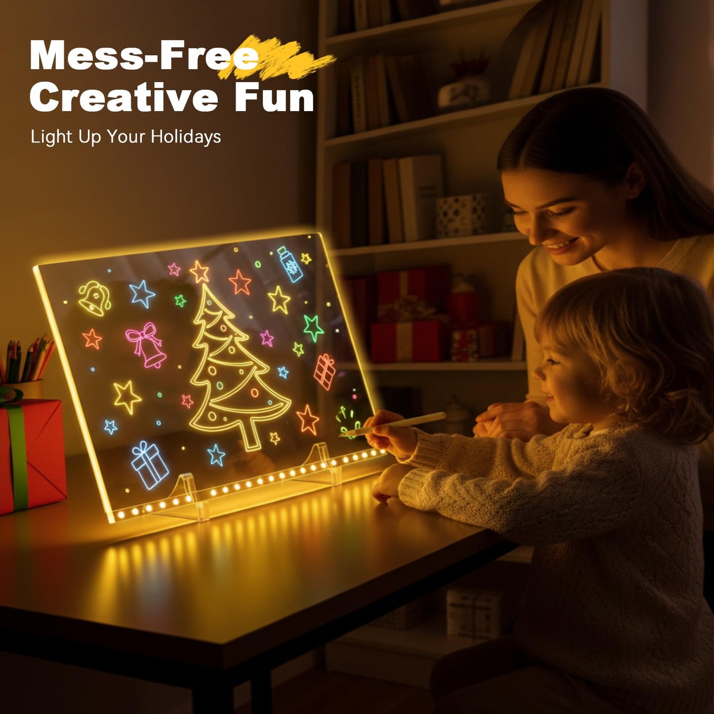 LED Drawing Board for Kids with 7 Colors - 16" Neon Light Up Glow Note Message Board Toys Includes Adapter, Christmas Bithday Gifts for Girls Ages 5-12