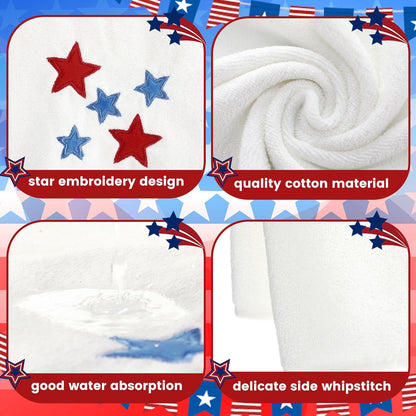 6 4th Set 250th Peryiter Pcs of July Bath Towels Anniversary Stars Embroidered Cotton Bathroom Decors Stars Hand Towels