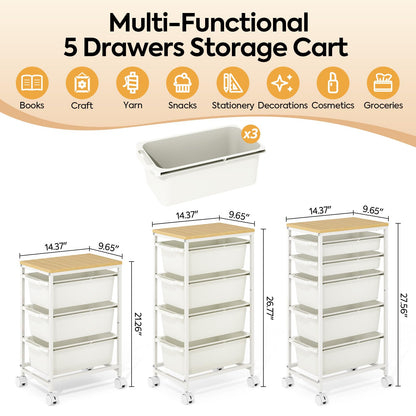 Rolling Storage Cart with 3 Drawers, Craft Organizer, Wooden Tabletop Utility Cart for Bedroom, Children's Room and Office Organization, Under Desk Trolley with Lockable Wheels,White