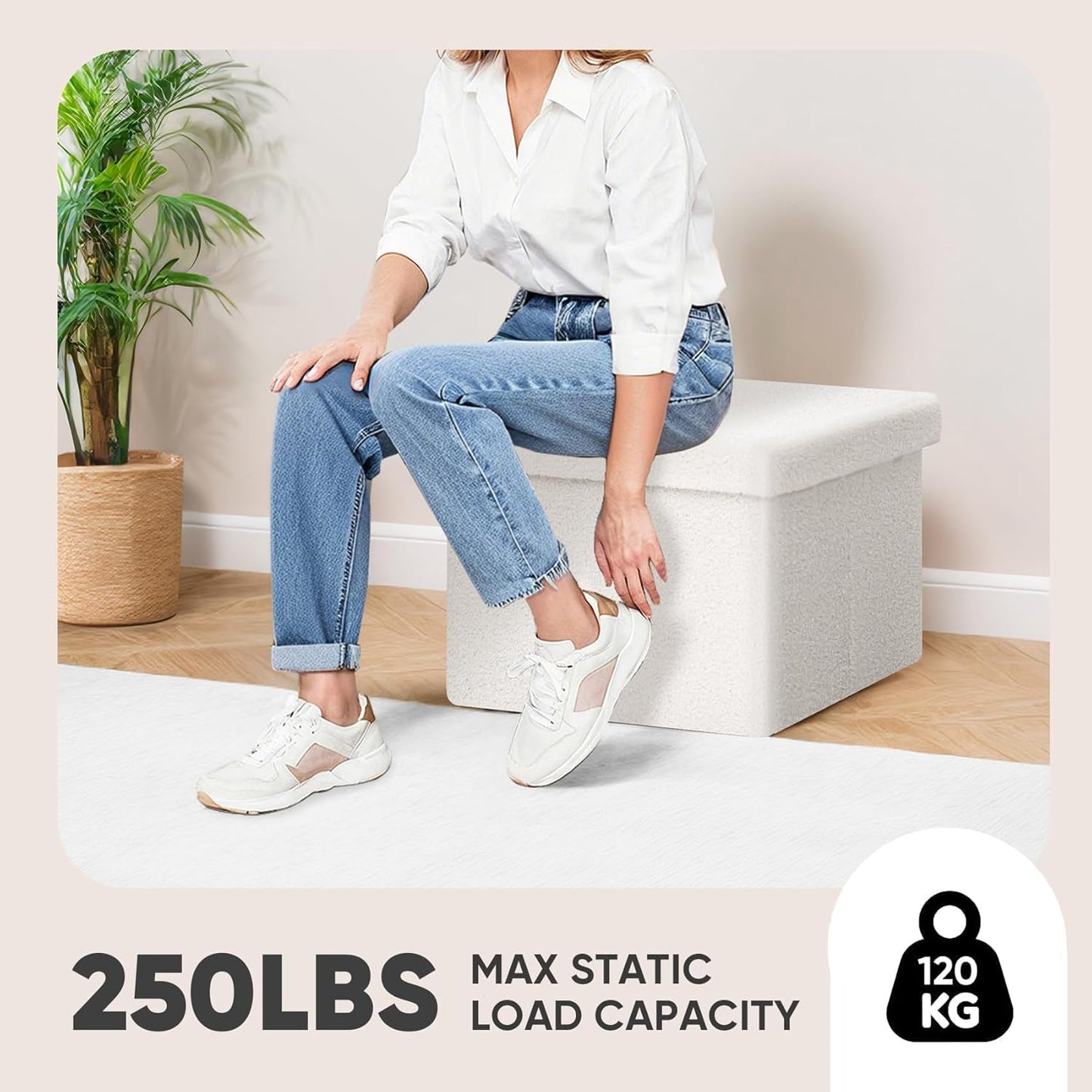16.5"x12.6"x12.6" PINPLUS Storage Ottoman Cube Ottoman Foot Rest,Small Foldable Portable Boucle Upholstered Sherpa
