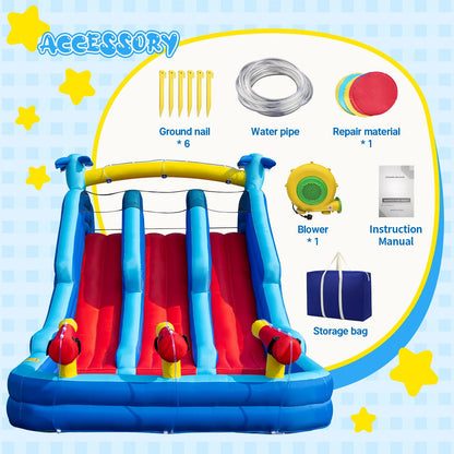 22FT Oxford Inflatable Water Slide Family Version of Water Park Equipped with a Pool Climbing Area and Slide Track Suitable for Summer Swimming Pool Parties and Family Gatherings （Include Blower）