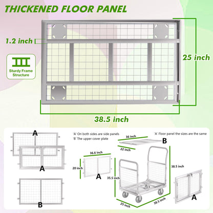 Platform Truck Cart with Cage 2-Door Design 7 in 1 Mutipurpose Handcart with 5" Wheel 39"x25" Large Uitility Cart, Mesh Plate w/Removalble Fence 6-Side, Load 2000lbs for Grocery/Laundry/Stall/Storage