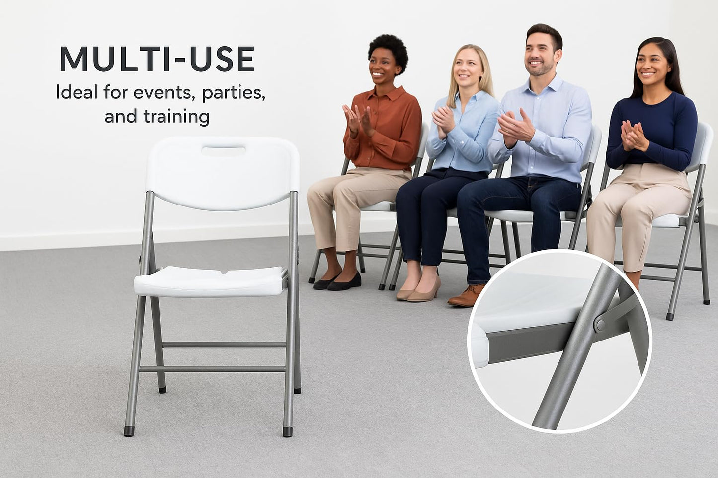 BTEXPERT White Folding Chair Steel Frame Commercial Heavy Duty Foldable Chair Portable HDPE Plastic Seat Event Chair for Indoor Outdoor Wedding Party Picnic Kitchen Dining Church School Set of 12