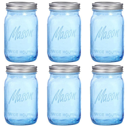 WELLIFE Wide Mouth Mason Jars,6 Pack Blue Mason Jars 32 OZ,Mason Jar for Decor Canning & DIY Crafts,Food Storage,Fermenting,Pickling,Meal Prep