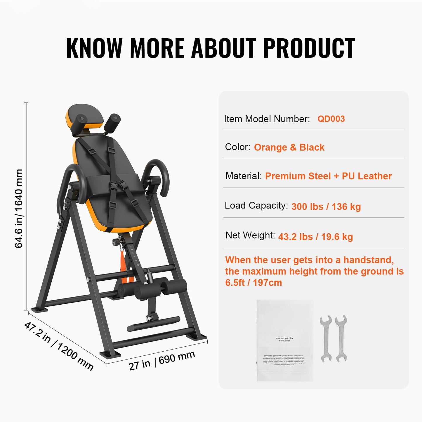 Happybuy Inversion Table, 300lbs Capacity Heavy Duty Decompression Back Stretcher, Strength Training Equipment with Headrest, Ankle Lock & Adjustable Protective Belt, Orange/Black