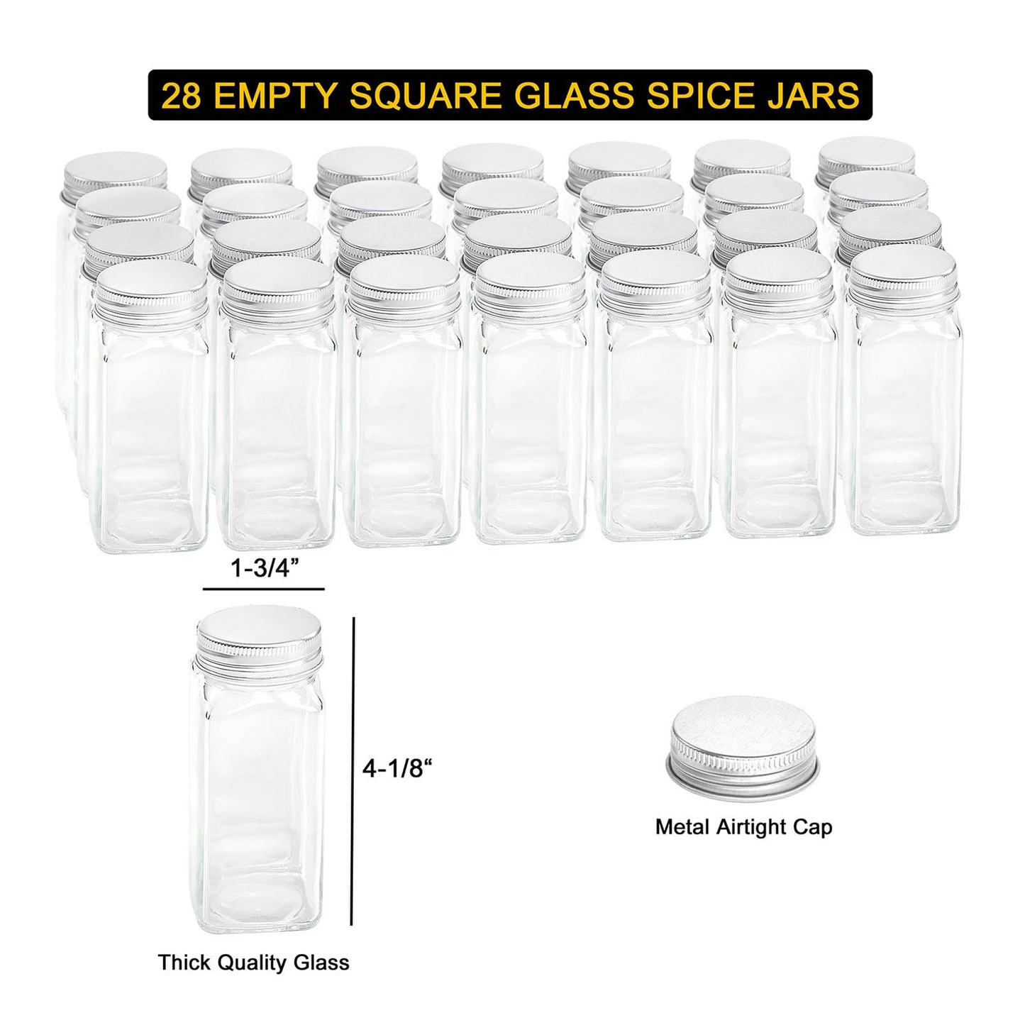 SpaceAid Spice Rack Organizer with 32 Spice Jars, 386 Spice Labels, Chalk Marker and Funnel Set for Cabinet, Countertop, Pantry, Cupboard or Door & Wall Mount - 32 Jars, 15.3" W × 10.8" H, Black