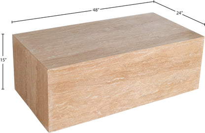 Meridian Furniture 251Travertine-CT Bolzano Collection Art Deco Coffee Table with Handcrafted Genuine Marble, 48" W x 24" D x 15" H, Beige