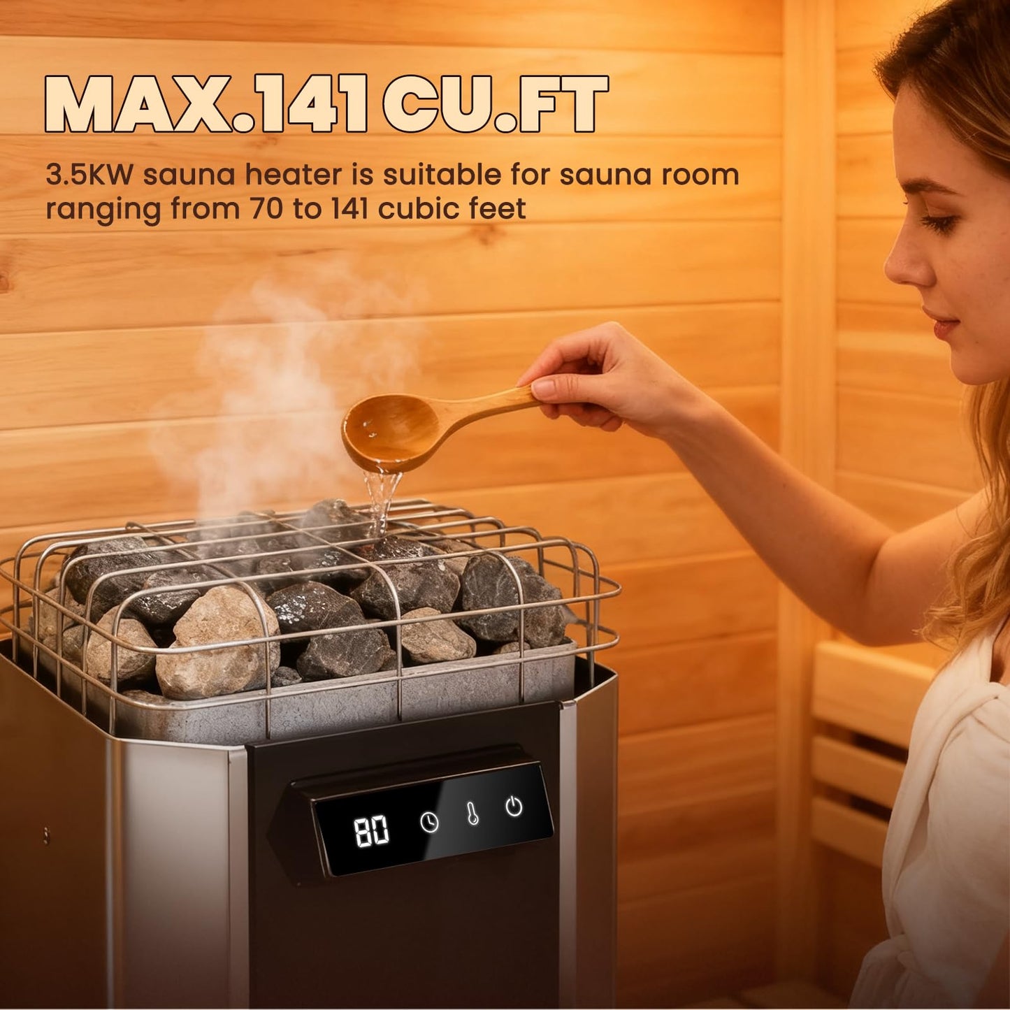 NEWTRY Sauna Heaters, 3.5KW 220V Digital Electric Sauna Heater Dry Steam Bath Sauna Stove for Max. 141 Cu.ft Home Spa Hotel Sauna Room
