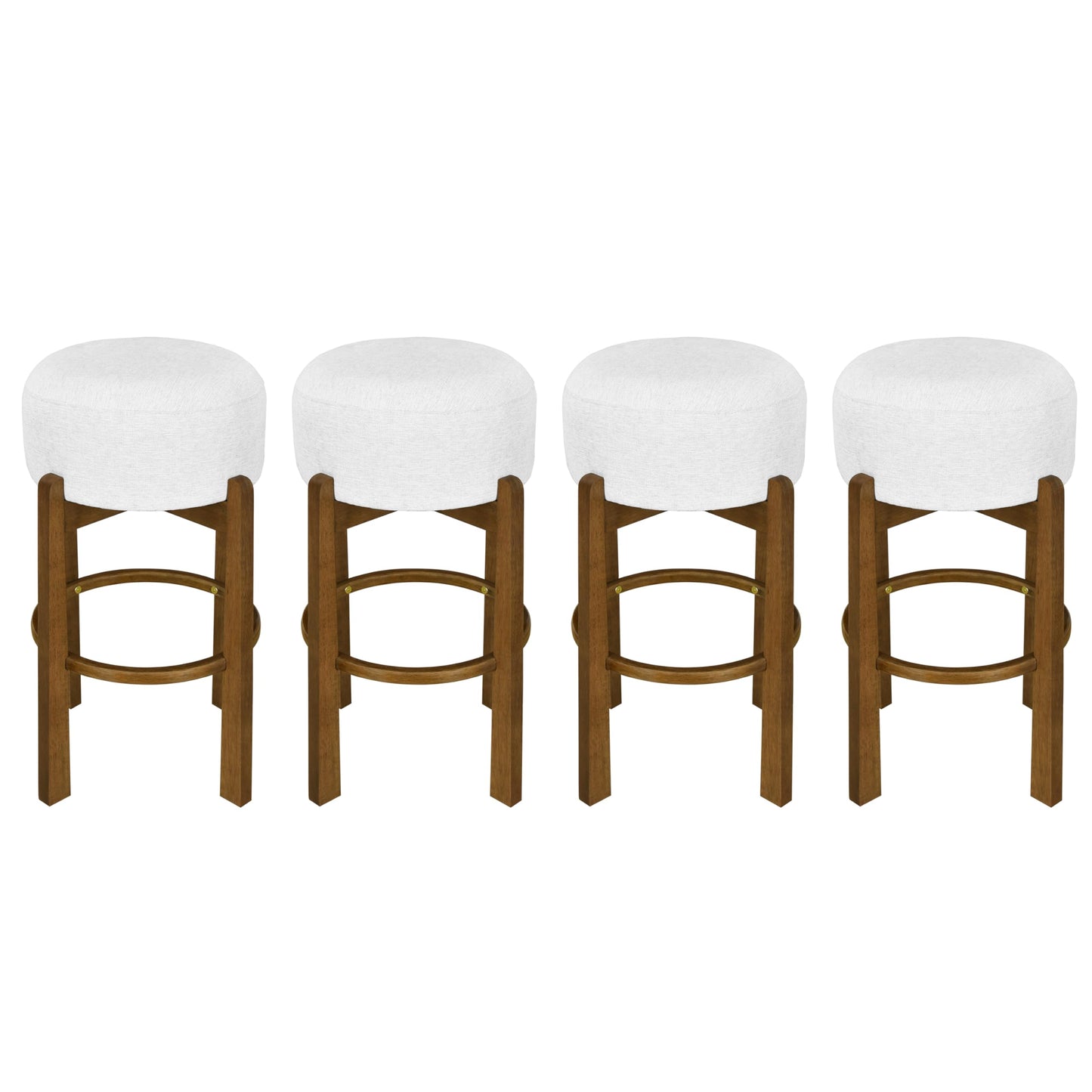 Christopher Knight Home Lera Modern Counter Height Bar Stools Set of 4, Fabric Round Stool Chair for Kitchen Island, Wooden Dining Room Chair, Upholstered Counter Stool with Footrest,Dark Walnut+Ivory