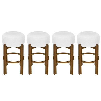 Christopher Knight Home Lera Modern Counter Height Bar Stools Set of 4, Fabric Round Stool Chair for Kitchen Island, Wooden Dining Room Chair, Upholstered Counter Stool with Footrest,Dark Walnut+Ivory