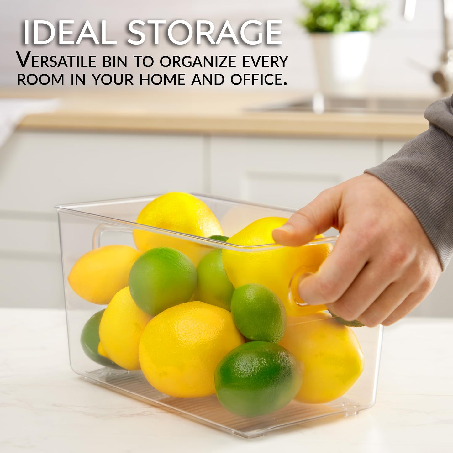 FairHome Set of 6 Clear Plastic Storage Bins With Handles, Containers To Organize Pantry, Fridge, Cabinet, Kitchen, Countertop, Closet, Cupboard, Home Organization and Storage