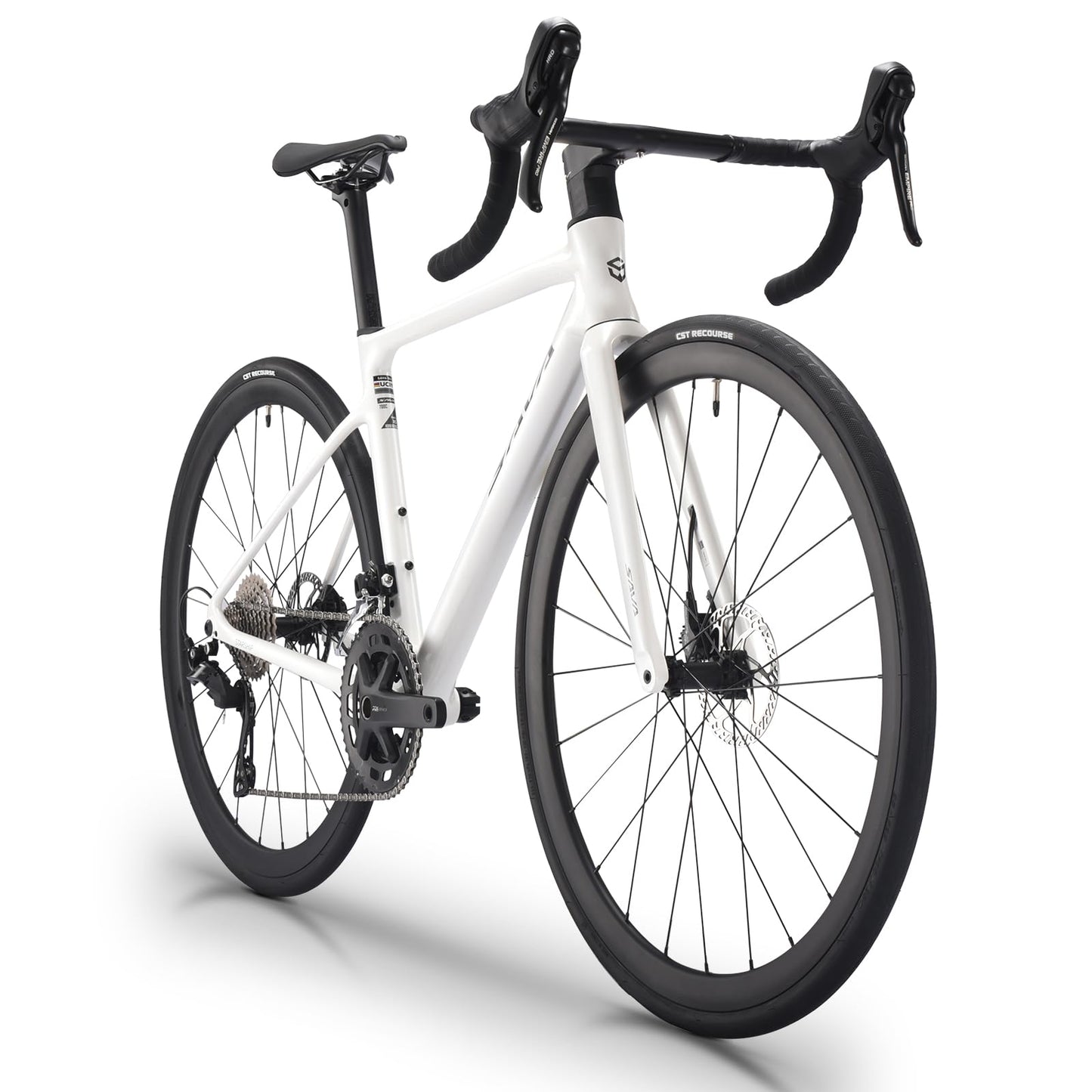 SAVADECK Carbon Fiber Lightweight Road Bike – Full Carbon Frame, Fork, Handlebar & Seatpost, Hydraulic Disc Brake with Shimano 105 R7100 24-Speed Drivetrain – Racing Bicycle for Adults(White,56cm)