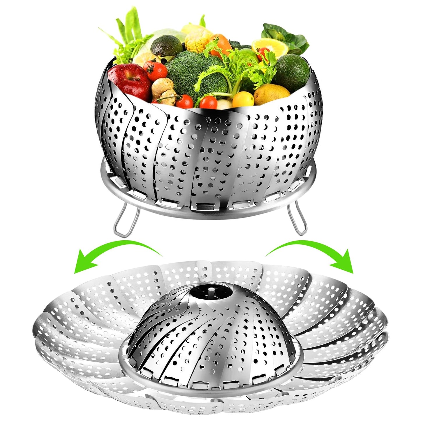 Vegetable Steamer Basket for Cooking, Stainless Steel Veggie Fish Food Steamer Basket, Folding Expandable Steamers to Fit Various Size Pot