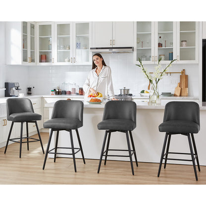 Coolazy Counter Height Bar Stools Set of 4,360° Swivel Faux Leather Barstools with High Back 26" H Seat Height (Faux Leather-Grey, 4 Pieces - 26" Counter Height)