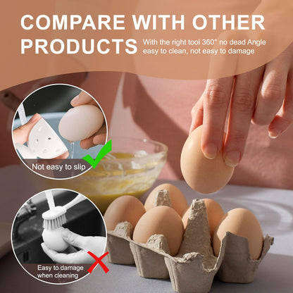 wonlex 4PCS Egg Brush Cleaner Multipurpose Fruit and Vegetable Rotating Scrubber Tool for Fresh Eggs, Reusable Chicken Duck Egg Washer Scrubber (White+Yellow)