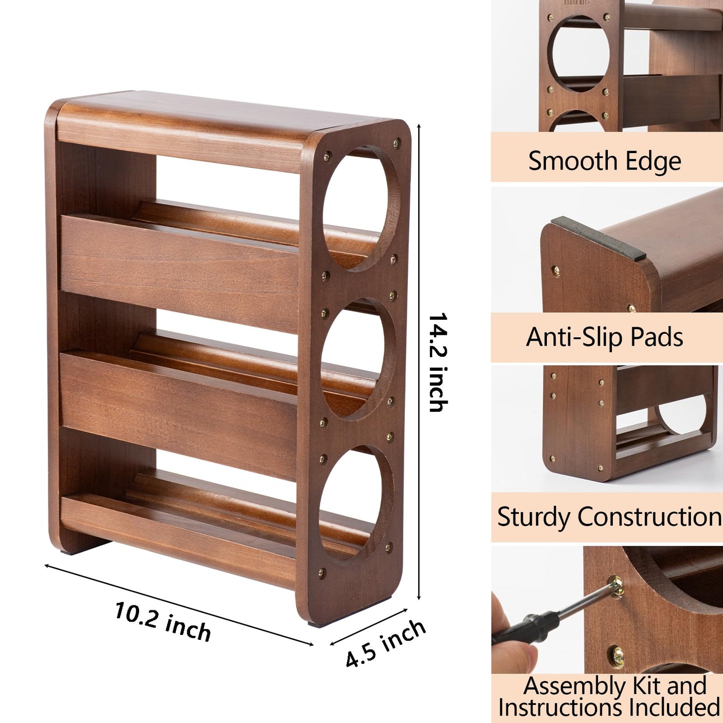 Wine Rack Countertop Pine Wood Wine Bottle Holder, 3 Bottles Wine Rack for Inside Cabinet, Pantry, Kitchen Bar, Wine Holder Shelf Vertical Wine Storage Perfect for Home Decor Housewarming Gifts