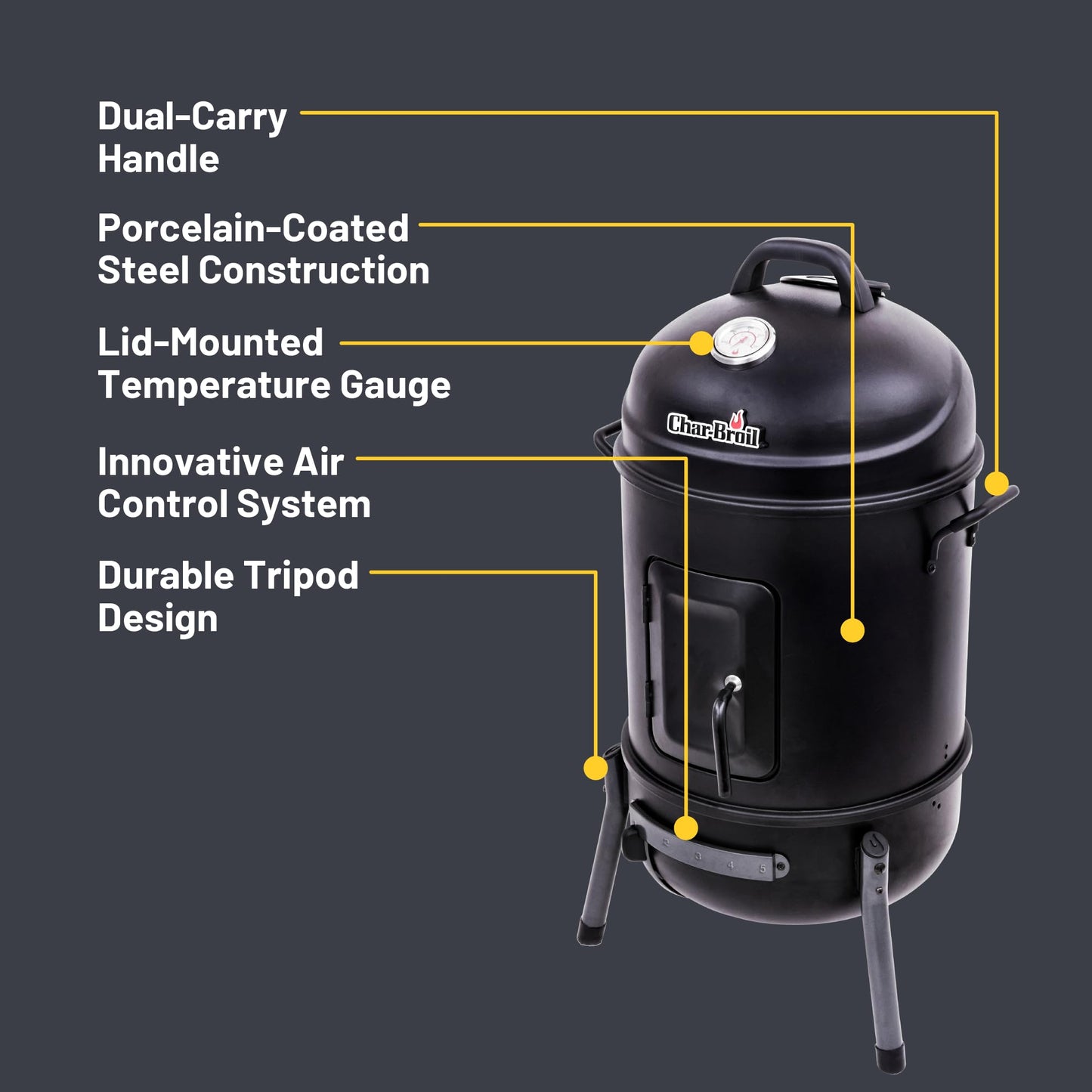 Char-Broil Bullet Charcoal Smoker 16" - 18202075,Black