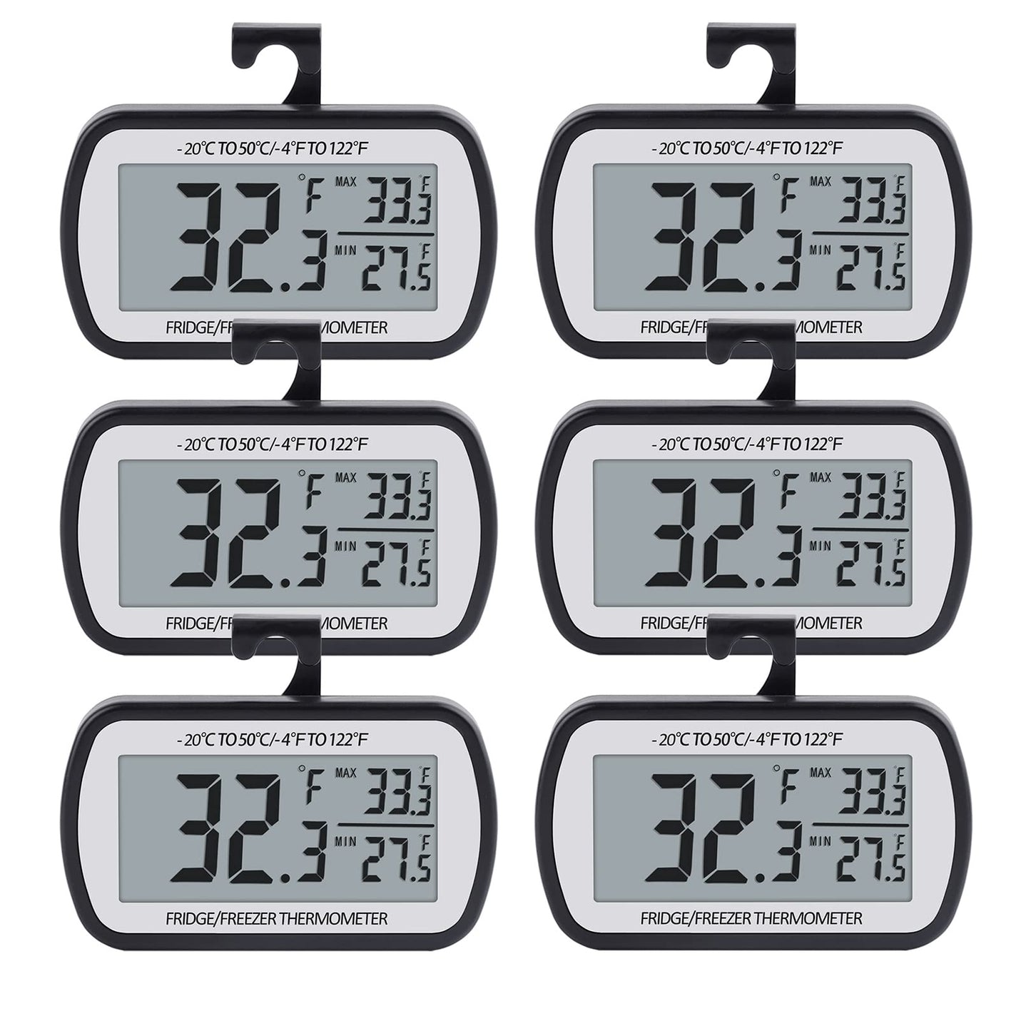 AEVETE Refrigerator Thermometer Digital Fridge Freezer Thermometer with Magnetic Back Large LCD, No Frills Easy to Read (Black-2 Pack)