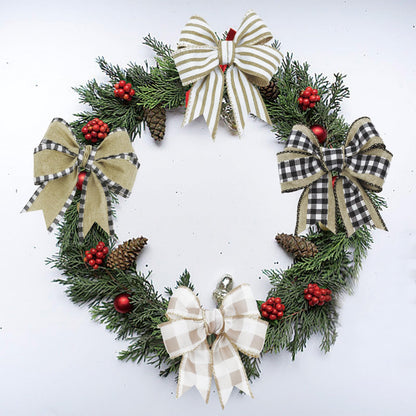 4 Rolls Winter Burlap Checked Ribbon Wire Border Christmas Holiday DIY Present Butterfly Floral Craft Decor 1.5 Inches Wide 13.2 Yard (Natural)