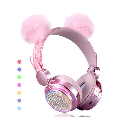 KORABA Wireless Girls Headphones Bluetooth, LED Light up Color Changing Kids Headphones with MIC, 10 Hours Anime Cute Headsets for School,Parties (Pink)