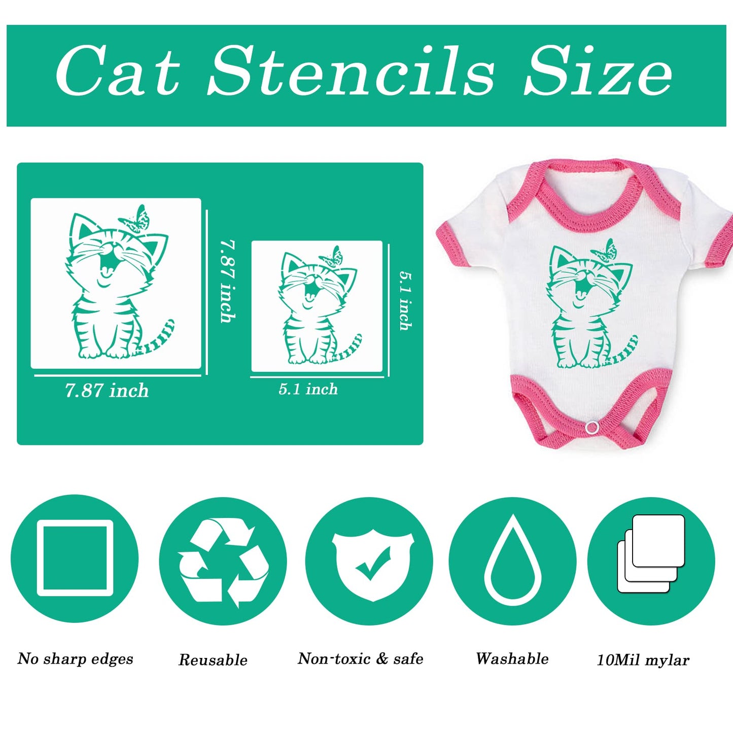 14 Pcs Cat Stencils for Painting on Wood Canvas Shirt, Small Large Flower Moon Cat Stencil Plastic Shirt Fabric Stencils for Painting on Wall Wood Burning Craft Fabric(cat)