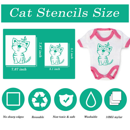 14 Pcs Cat Stencils for Painting on Wood Canvas Shirt, Small Large Flower Moon Cat Stencil Plastic Shirt Fabric Stencils for Painting on Wall Wood Burning Craft Fabric(cat)