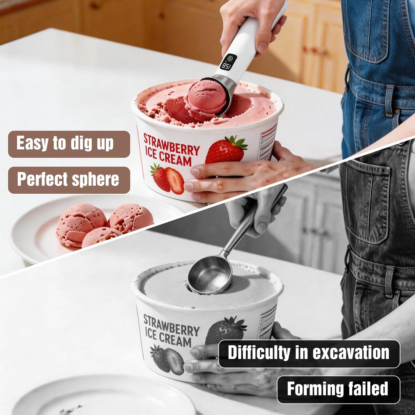 ODOMU Heated Ice Cream Scoop, Rechargeable Electric Ice Cream Scooper with 5000mAh Battery & Digital LED Display, Heat Up to 158°F for Scooping Hard Ice Cream, Frozen Yogurt