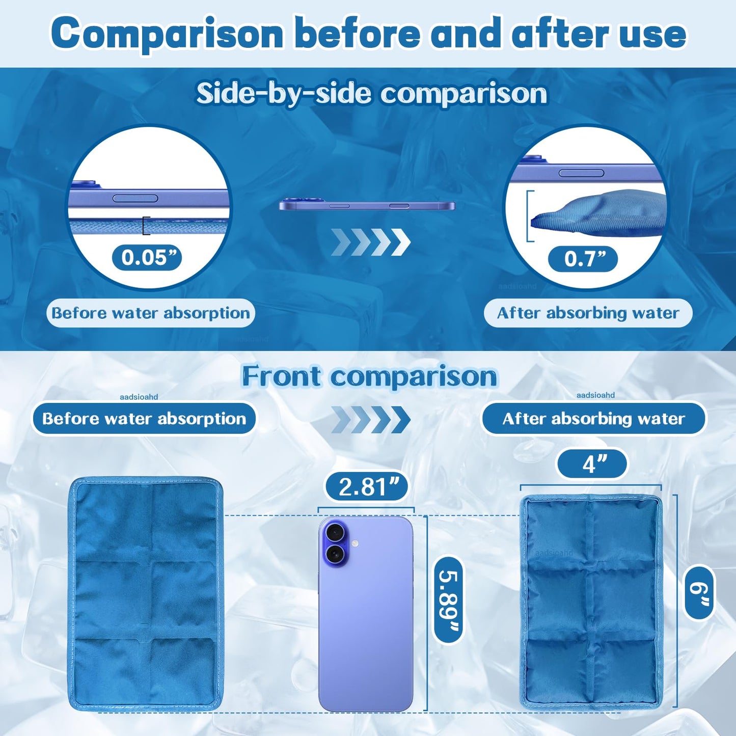 aadsioahd 4pcs Ice Packs for Lunch Boxes & Coolers - Reusable,Lightweight Cooler Ice Pack for Food Freshness, Drinks Freezer (6”x4”x0.7”) - Non-Toxic Cooler for Picnic, School, Sports & Camping