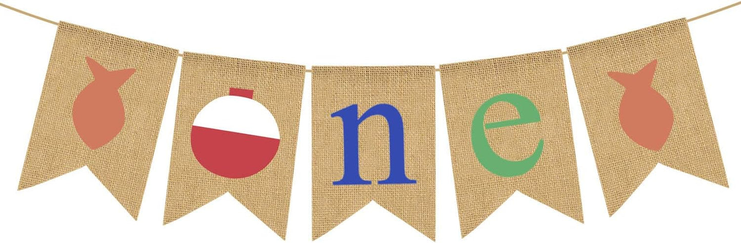 Rainlemon 1st Fishing Theme ONE Highchair Banner Boy Girl Birthday Party Jute Burlap High Chair Garland Decoration