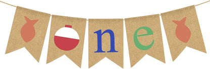 Rainlemon 1st Fishing Theme ONE Highchair Banner Boy Girl Birthday Party Jute Burlap High Chair Garland Decoration