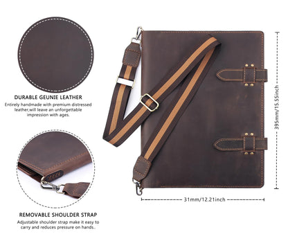 Robrasim Handmade Leather Sketchbook Cover, Artist Sketch Pad Holder for 11"X14" Top Spiral Bound Sketchbook, Drawing Book Pencil Case, Journal Portfolio with Shoulder Strap, Artist Gifts,Coffee