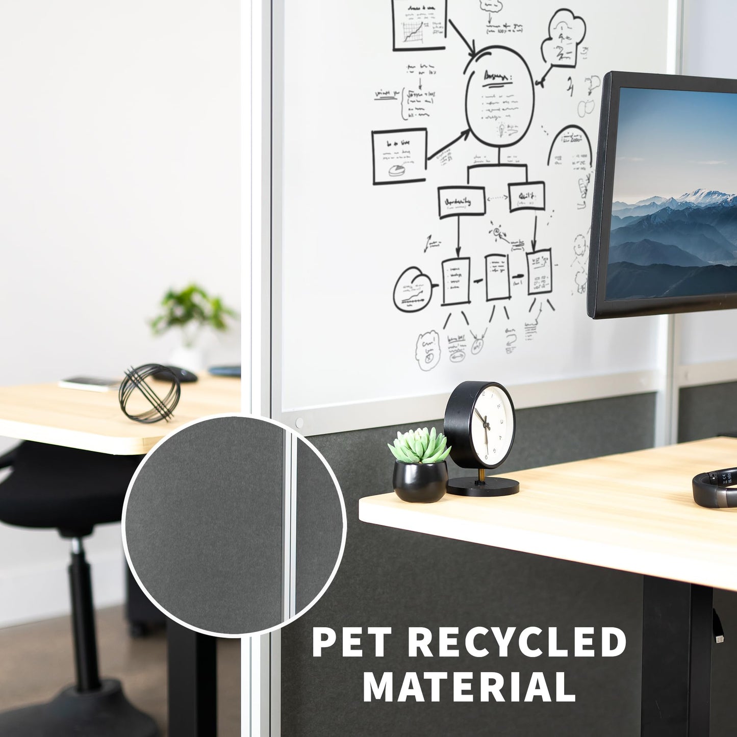VIVO Modular Wall System, 2 PET and Whiteboard Panels, Professional Office Cubicle Dividers, Freestanding Privacy-Screen, 66 inches High, White and Dark Gray, PP-MWS63WB