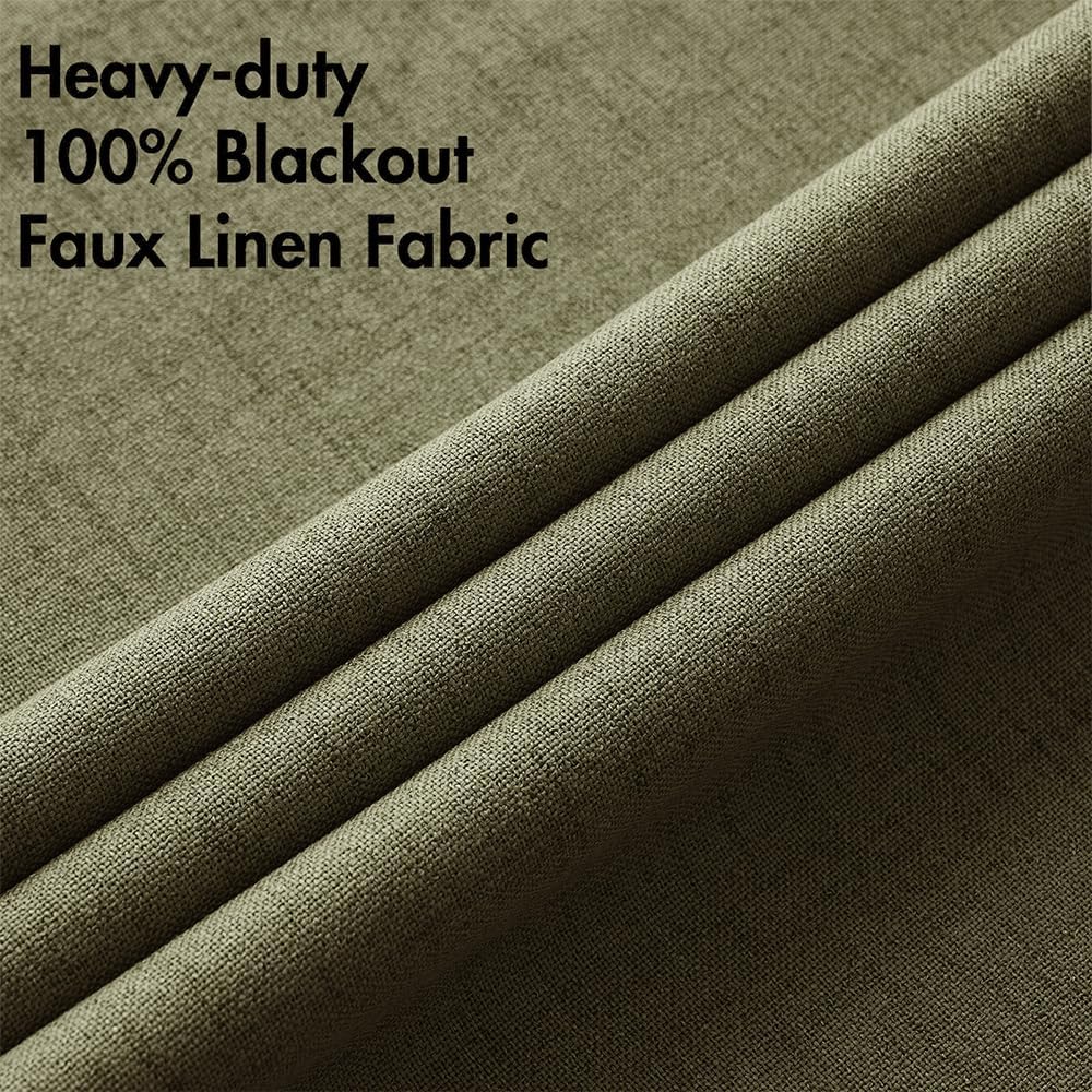 MIULEE Blackout Curtains - 100% Thermal Insulated Linen Texture - Light Olive Green, 52x96 Inch (2 Panels)