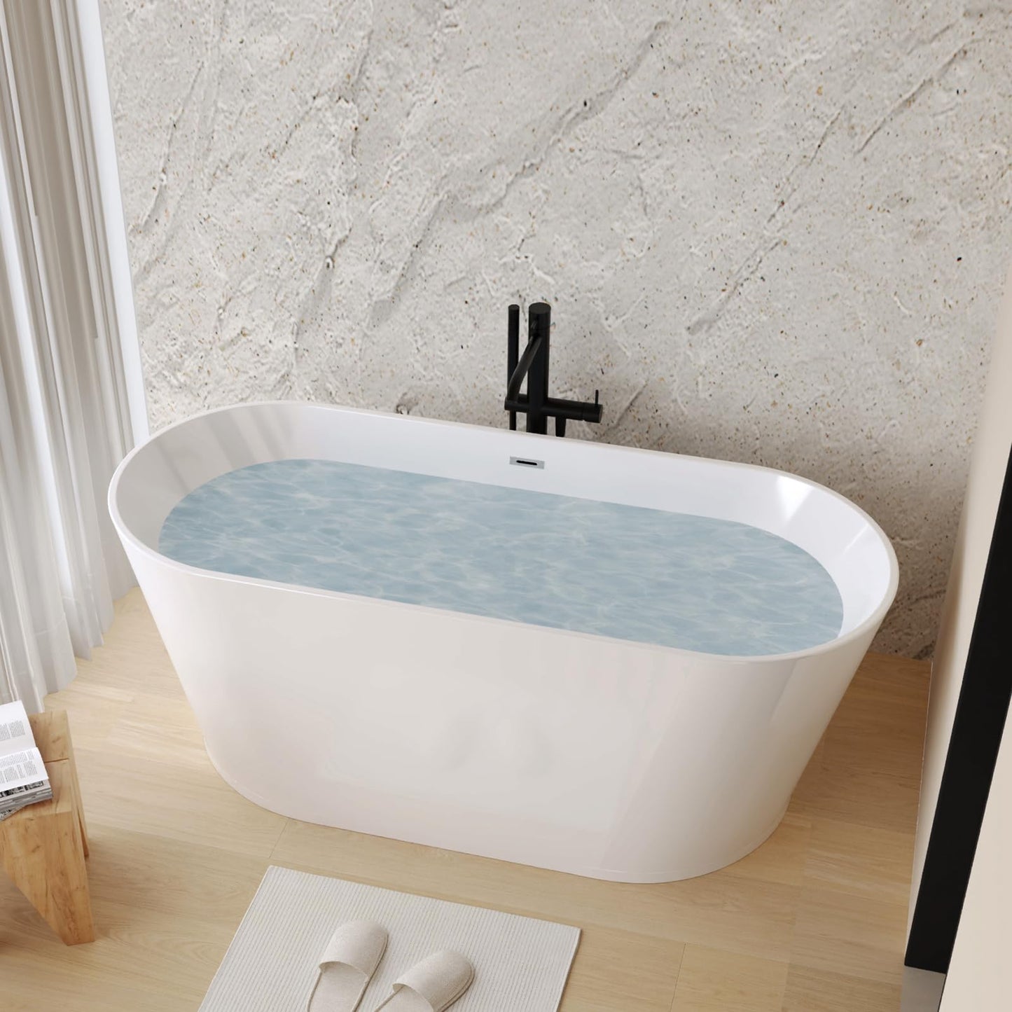 Zavdte 59'' Freestanding Acrylic Bathtub, Gloss White Stand Alone Soaking Tub with Toe-tap Chrome Drain, Double-Wall Insulation, CUPC Certified, Easy Install & Spacious Design