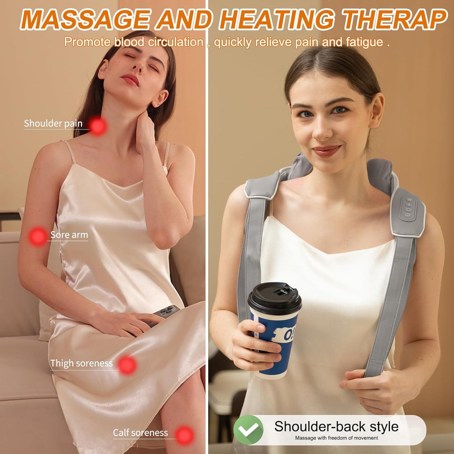 Neck Massager, Shiatsu Neck Shoulder Massager for Pain Relief Deep Tissue, 5D Cordless Kneading Massage for Traps Shoulder Back, Electric Shiatsu Massager with Heat, Gifts for Women Men Mom Dad