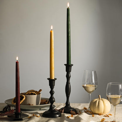 Bluecorn Beeswax 100% Pure Beeswax Taper Candles | Natural Beeswax, Yellow Unscented Tapered | Soy, Paraffin, & Fragrance Free | 8 Inch, Pair - Two Candlesticks