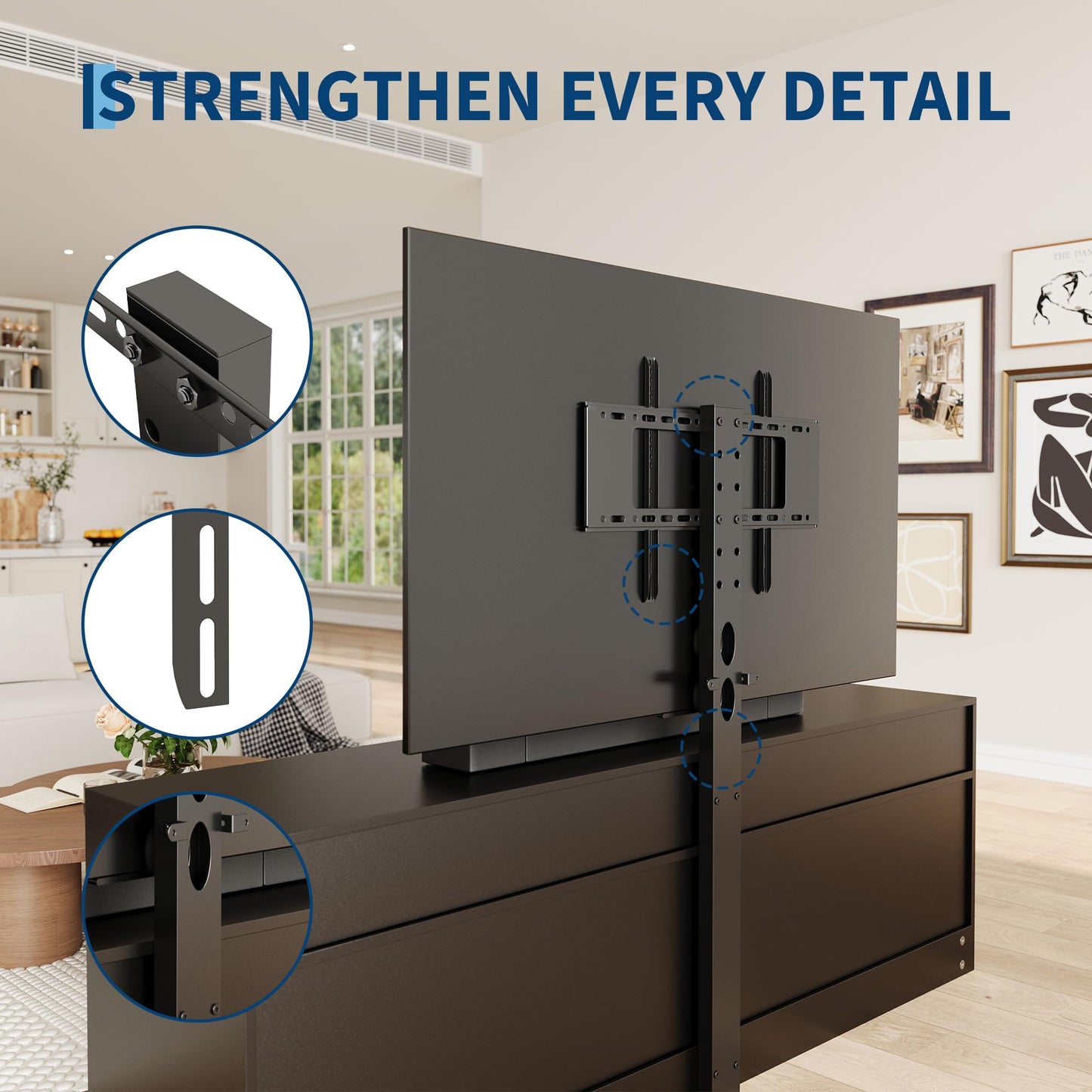 GarveeHome Black Entertainment Center with 6 Storage Drawers for Bedroom Living Room, Universal TV Stand with Mount Fit 32"-80" TVs, Farmhouse Wooden Media Console Tables with Height Adjustable Mount