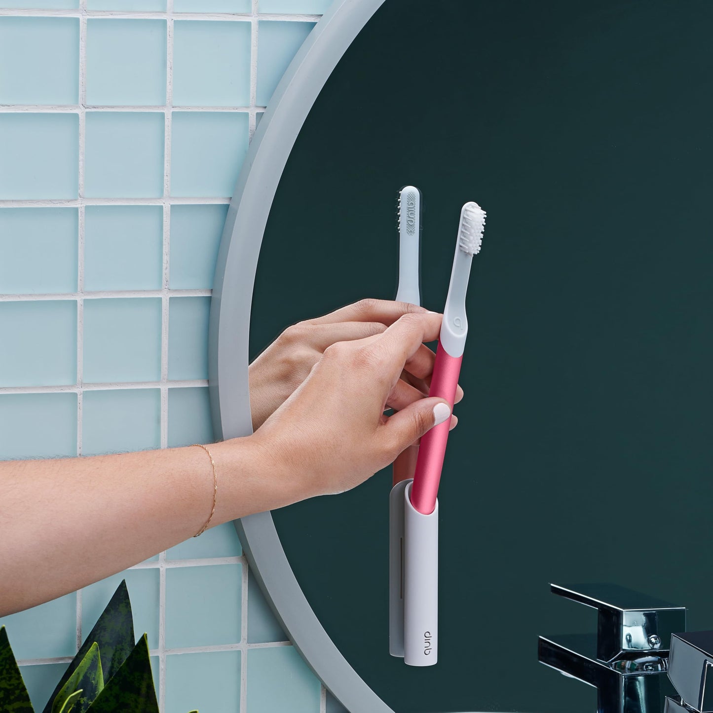 Quip Metal Sonic Electric Toothbrush for Adults - Time Travel & Soft Bristles with Travel Case & Replacement Brush Head - 3 Month Battery Life - Indigo
