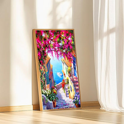 QIOUOL 5D Diamond Art Kits for Adults Beginners,Seaside Town DIY Painting with Round Full Drill Diamonds Painting Mosaic Gems Art for Home Office Wall Decor 12x16 Inch