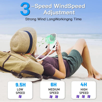 AICase Handheld Portable Mini Fan, 3000mAh USB Rechargeable, 3 Speed Adjustable, Neck Lanyard