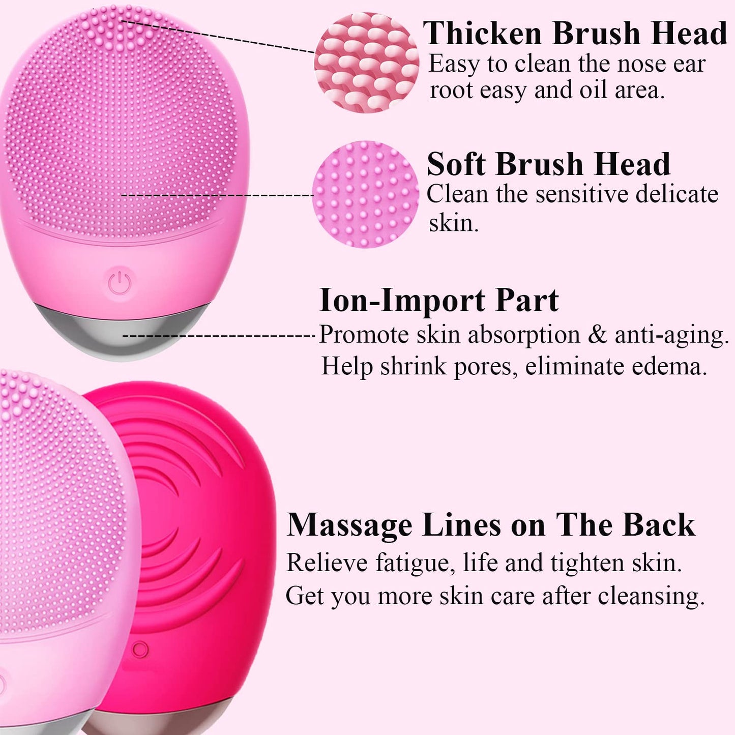 Facial Cleansing Brush, 3-in-1 Electric Soft Silicone Waterproof Face Scrubber, USB Rechargeable IPX7 Waterproof Sonic Vibrating Face Brush for Deep Cleansing, Gentle Exfoliating and Massaging