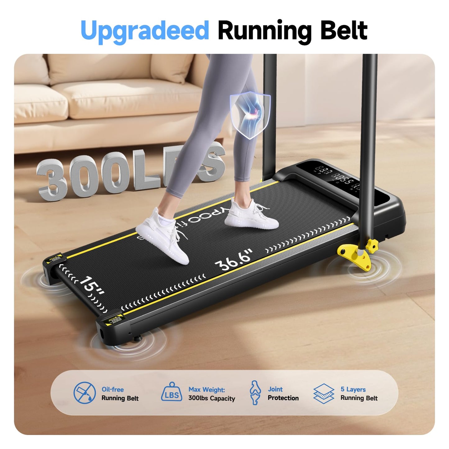 YPOO Walking Pad Treadmill, Incline Walking Pad with Handle, Foldable Treadmills for Home & Office, Compact Under Desk Running Machine for Workout Exercise Quiet