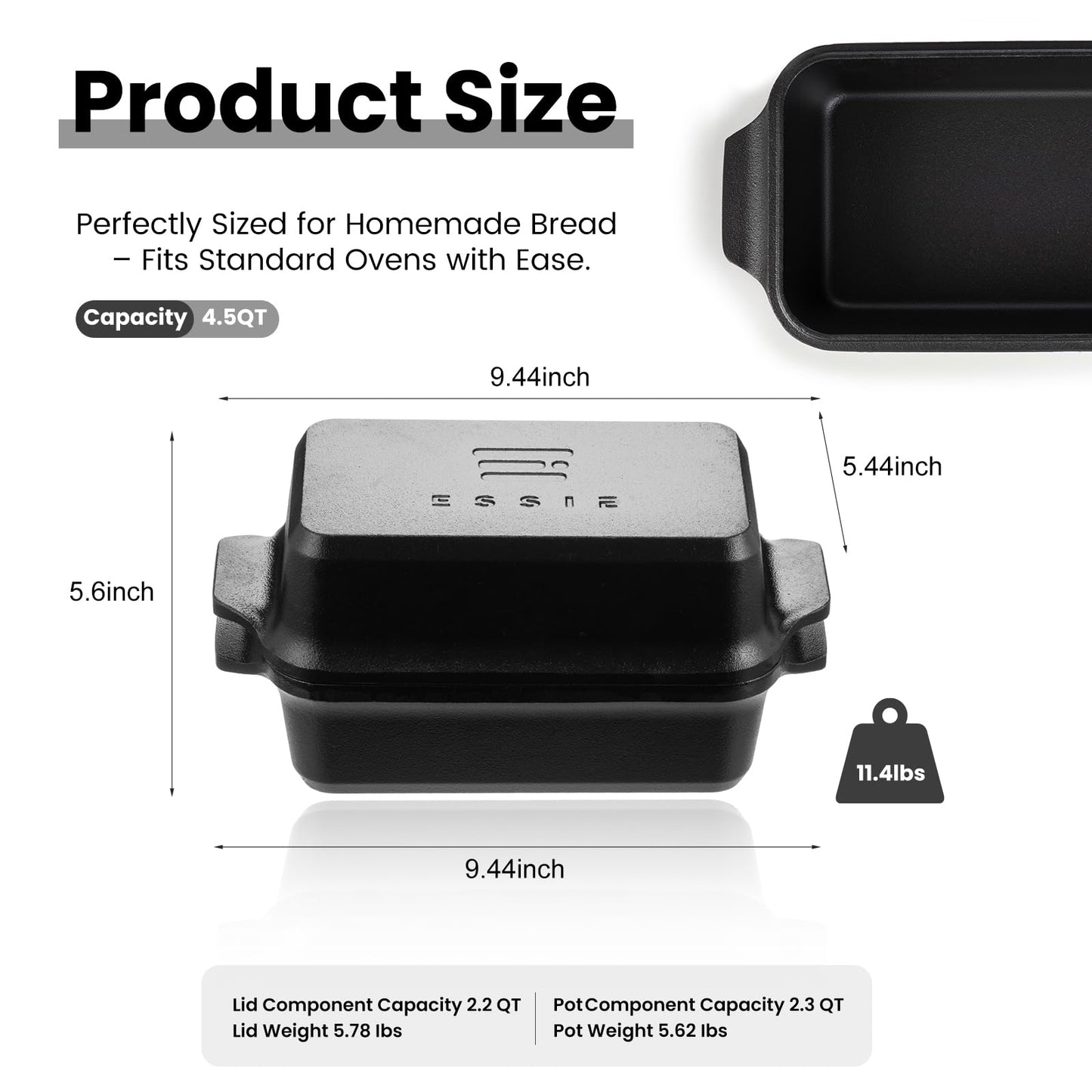 RYEDE Cast Iron Duct Oven for Sourdough Bread baking, 9×5 Loaf Pan with Lid, Bread Pans for Homemade Bread, 2 in 1 Dutch Oven Pot with Lid, Pre-Seasoned (4.5 QT)