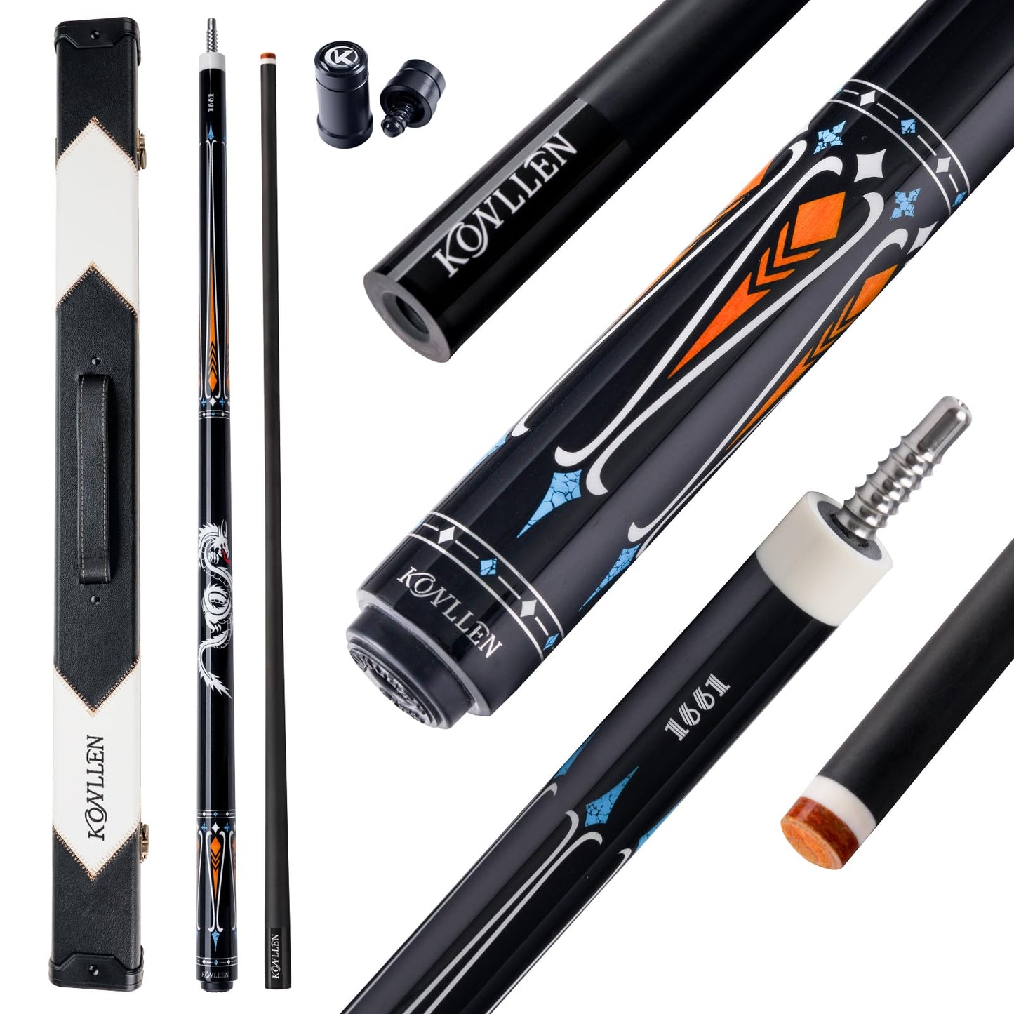 KONLLEN Carbon Fiber Pool Cue 2.0, 58-inch Low Deflection Billiard Stick for Adults with 12.5mm Tip and Pro Taper